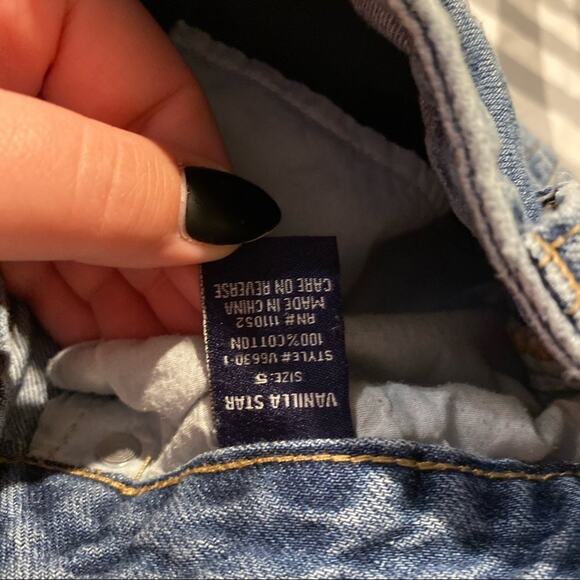 Vanilla Star Distressed Jean Mini Skirt Juniors Size 5 - Picture 5 of 7